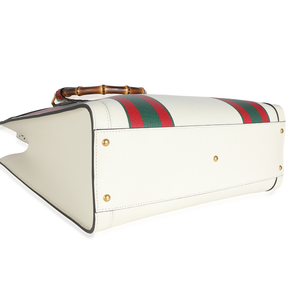 Gucci White Textured Dollar Calfskin Web Large Diana Tote - Picture 6 of 8